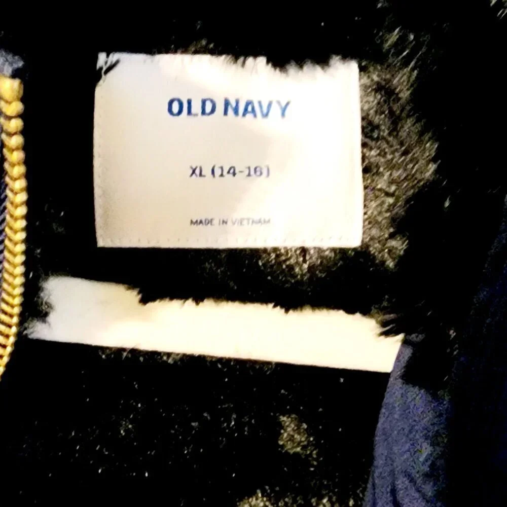 Old Navy girls frost free hooded jacket 14-16 Blue black faux fur